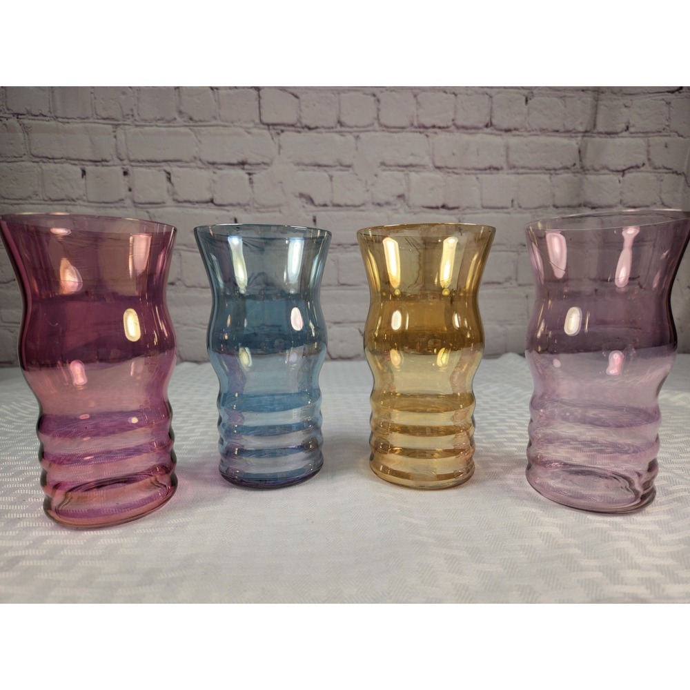Rare Find! West Virginia Dunbar Iridescent Drinking Tumbler Glasses Set of 4